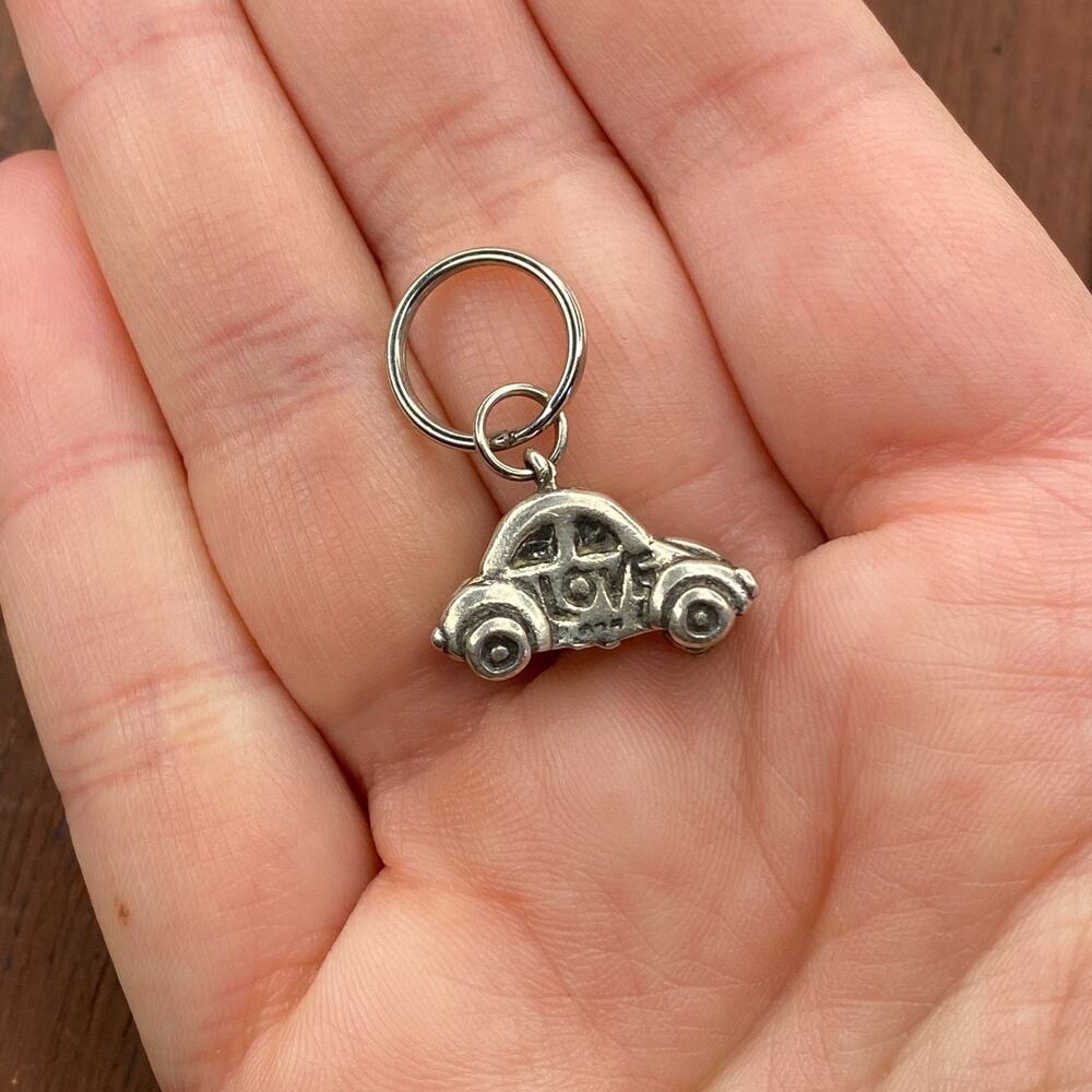 Vintage 925 Sterling Silver VW Bug Beetle "Love" Pendant Bracelet Charm
